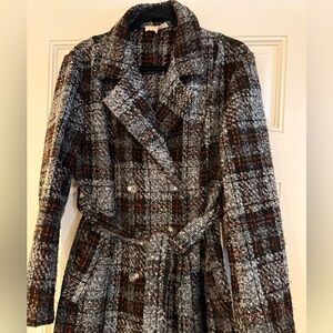 Vintage Solitaire Long Belted Tweed Plaid Trench Coat
